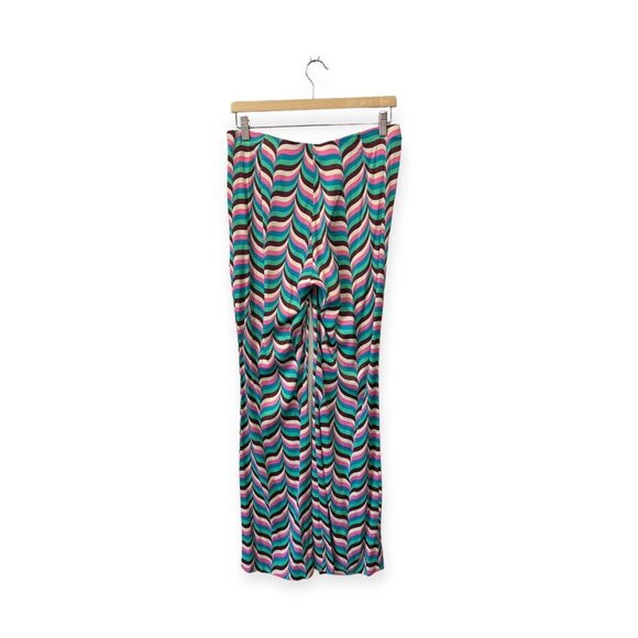 Zara Printed Flare Pants Size L Large Colorful Satin Low Rise - Picture 2 of 7